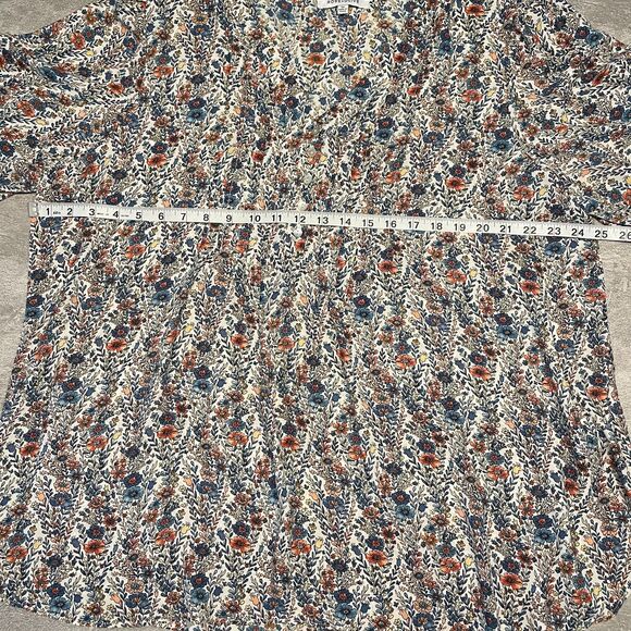 Rose & Olive 2X  Floral Botanical V-Neck Pintuck 3/4 Sleeve Popover Cottage - Picture 2 of 8